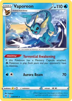 Vaporeon Pokemon card from Vivid Voltage