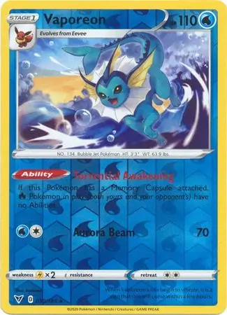 Vaporeon Reverse Holo Pokemon card from Vivid Voltage
