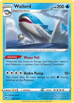 Wailord Pokemon card from Vivid Voltage
