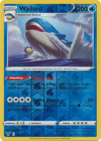 Wailord Reverse Holo Pokemon card from Vivid Voltage