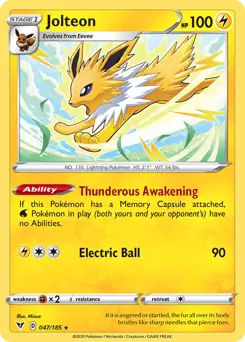 Jolteon Pokemon card from Vivid Voltage
