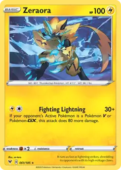 Zeraora Pokemon card from Vivid Voltage