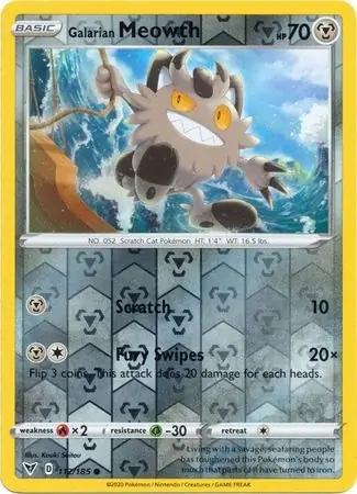 Galarian Meowth Reverse Holo Pokemon card from Vivid Voltage