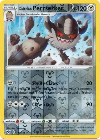 Galarian Perrserker Reverse Holo Pokemon card from Vivid Voltage