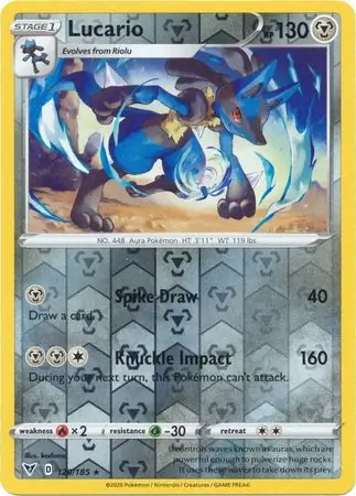 Lucario Reverse Holo Pokemon card from Vivid Voltage