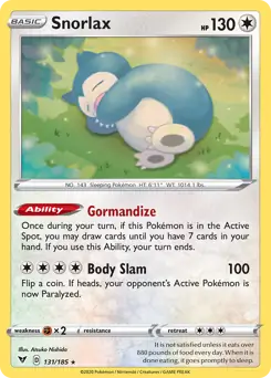 Snorlax Holo Pokemon card from Vivid Voltage