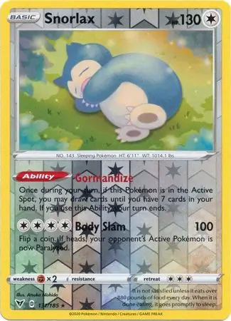 Snorlax Reverse Holo Pokemon card from Vivid Voltage