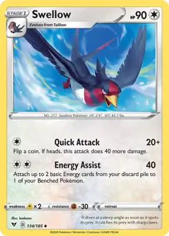 Swellow Pokemon card from Vivid Voltage