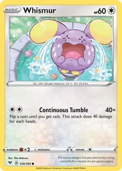 Whismur Pokemon card from Vivid Voltage