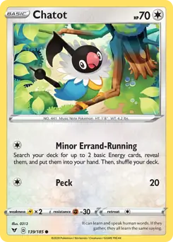 Chatot Pokemon card from Vivid Voltage