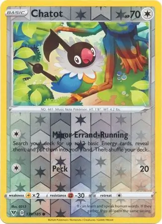 Chatot Reverse Holo Pokemon card from Vivid Voltage