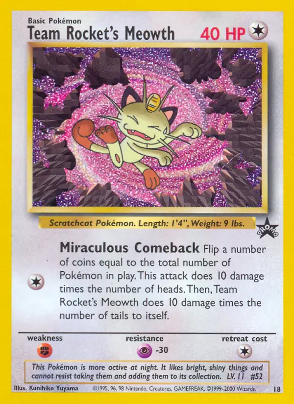 Team Rocket's Meowth Pokemon card from WOTC Promo