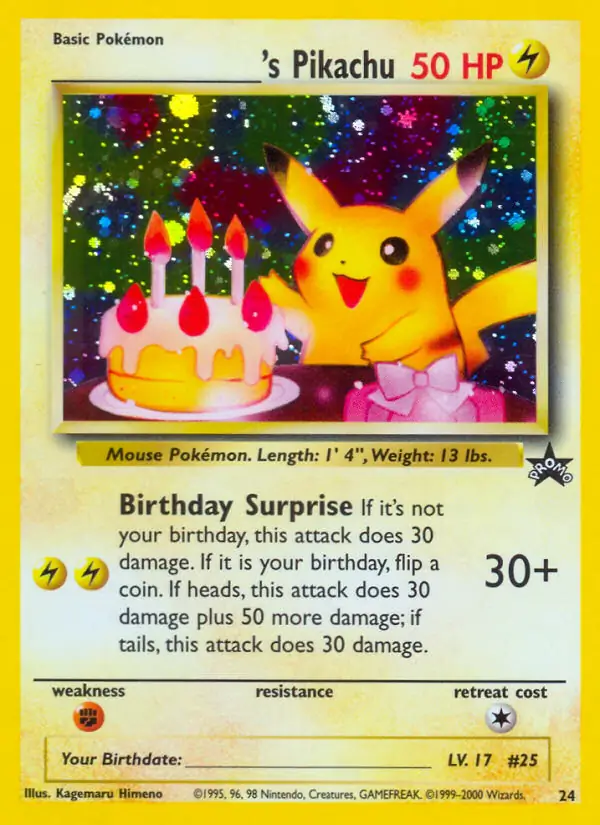 Birthday Pikachu Pokemon card from WOTC Promo