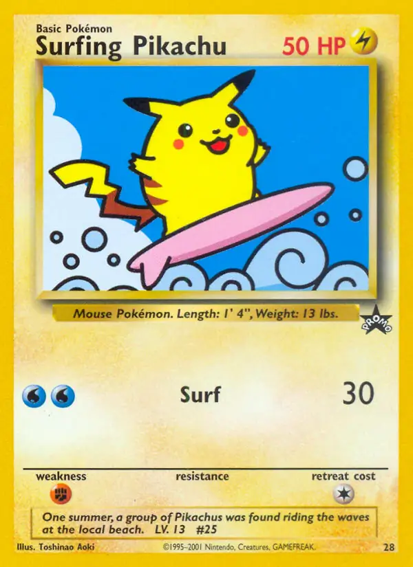 Surfing Pikachu Pokemon card from WOTC Promo