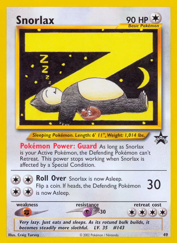 Snorlax Pokemon card from WOTC Promo
