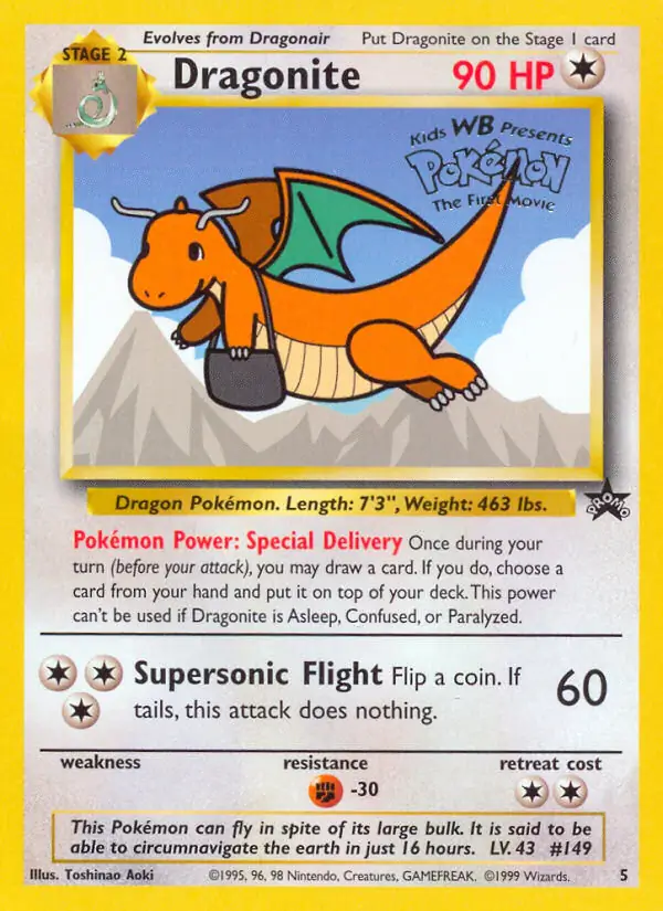 Dragonite Pokemon card from WOTC Promo